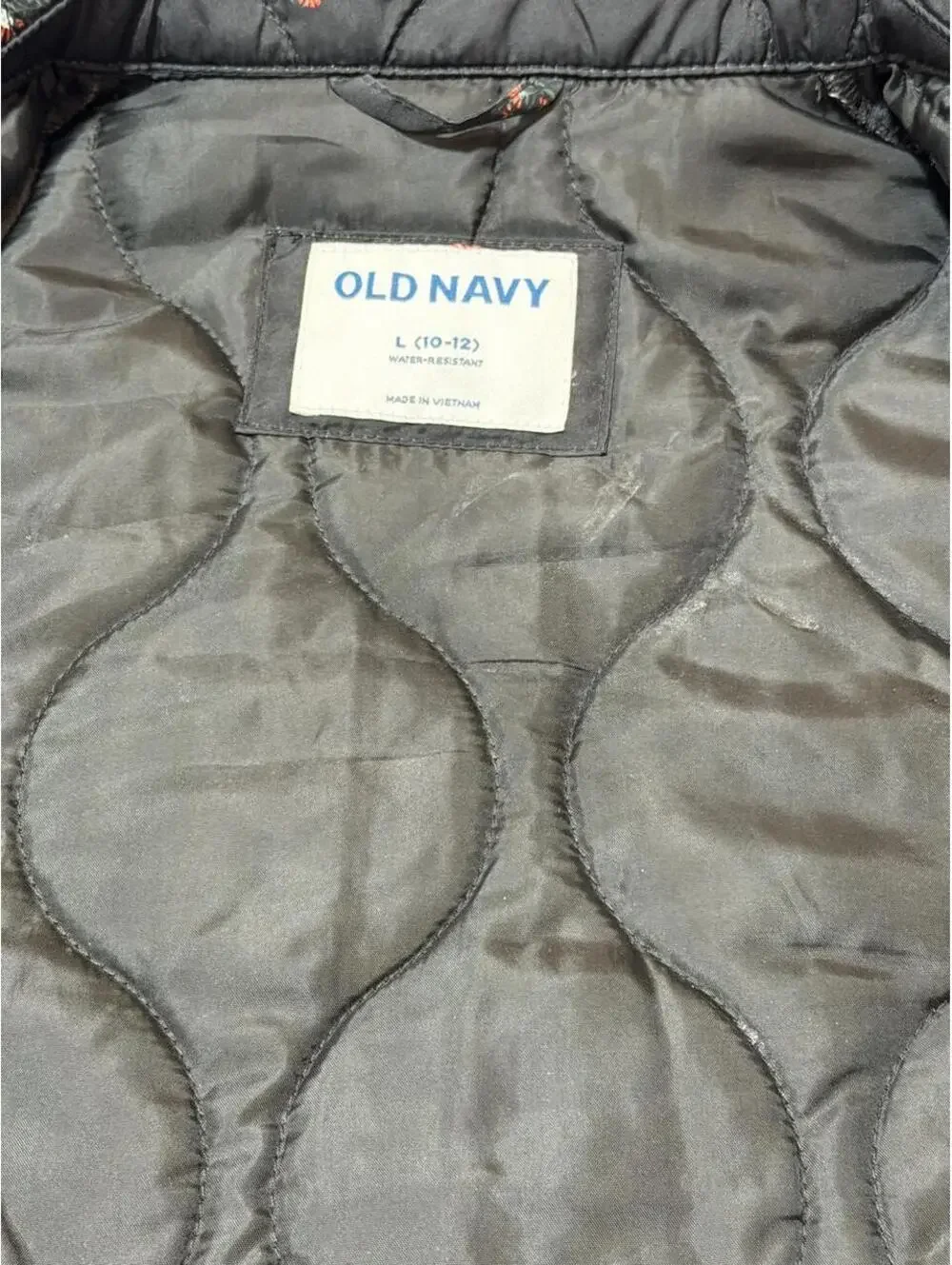 Girls Black Quilted Floral Old Navy jacket Size L 10-12